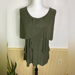 Vintage Suzie Green Sleeveless Ruffle Tunic Tank Top L Fairycore Mystical Earthy